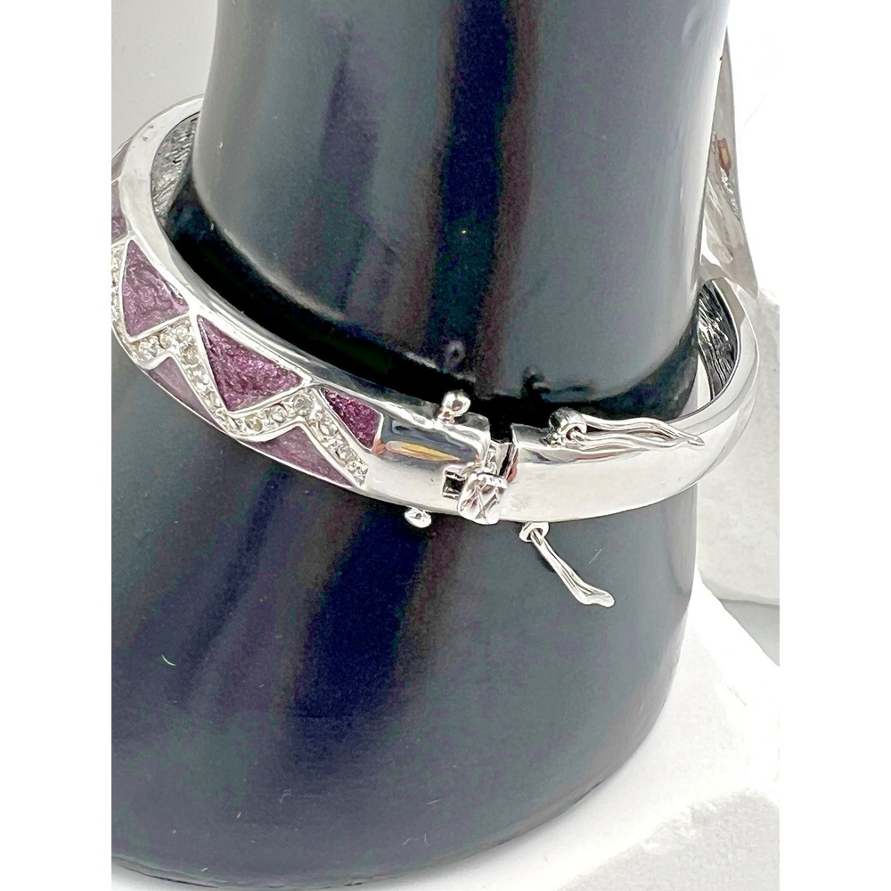 Lauren G Adams Bracelet Silver Toned Purple Enamel & Crystal Hinged Bangle NWT - Picture 5 of 9